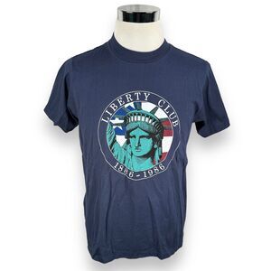 Vintage Statue of Liberty Club T-Shirt Men's XL Blue 1980s Crew Neck Tee USA